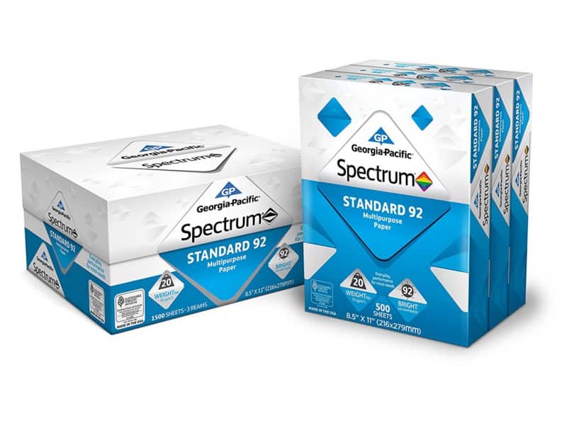 Georgia-Pacific Spectrum Standard 92 Multipurpose Paper, 8.5 x 11 Inches, 1 box of 3 packs