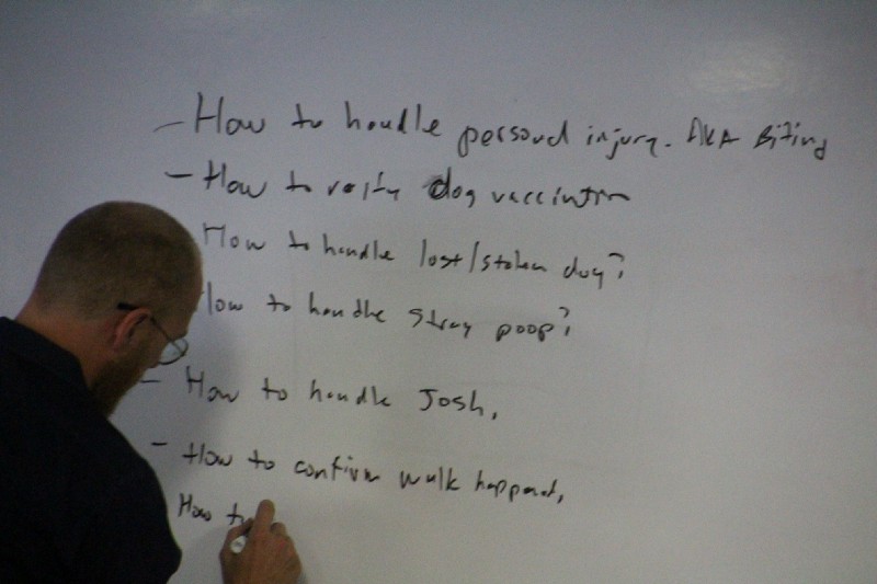 Douglas writing out questions