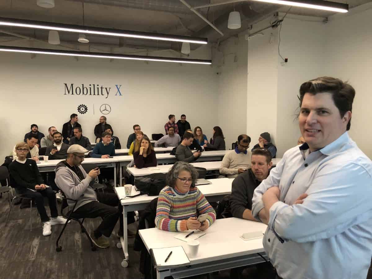 Daniel Walsh about to speak to the Austin Design Sprint meetup.