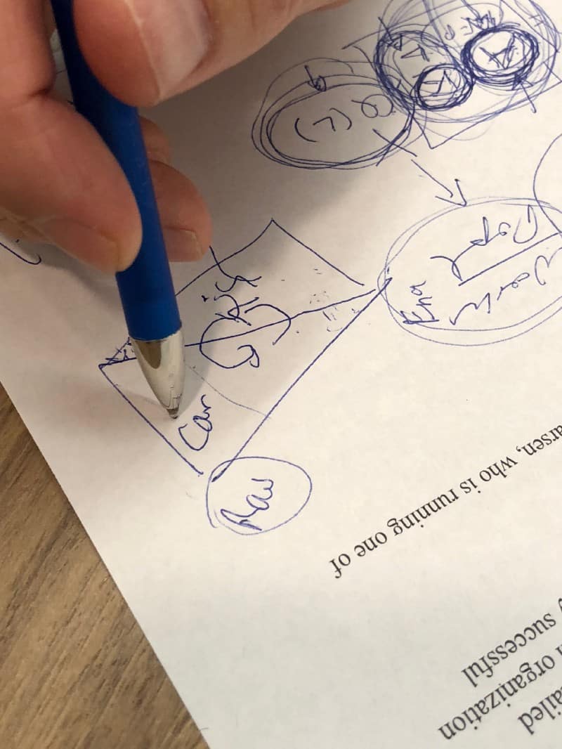 Peter drawing equations during our interview.