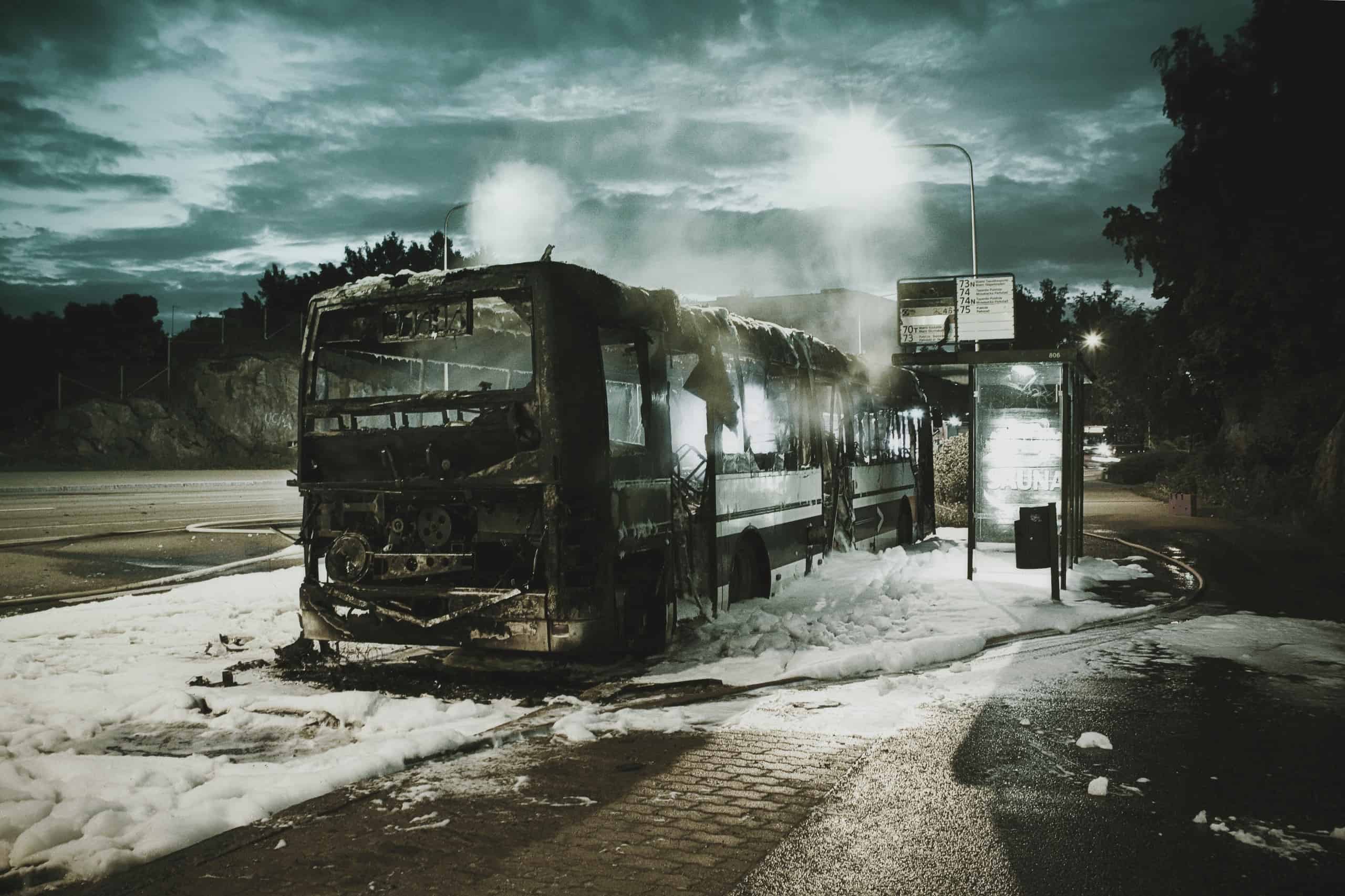 Destroyed bus