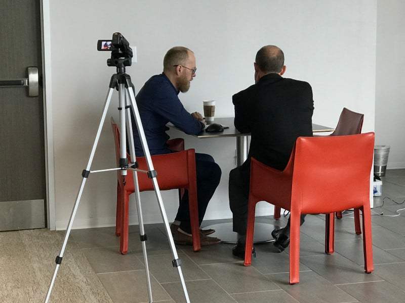 Douglas interviewing a stakeholder