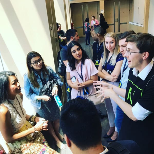 Swan Sit mentoring entrepreneurs after her talk.