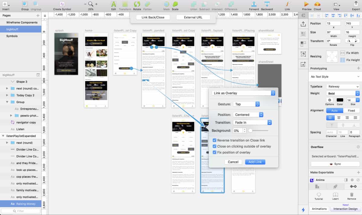 Adding hotspots using Sketch + Craft makes building prototypes simple.