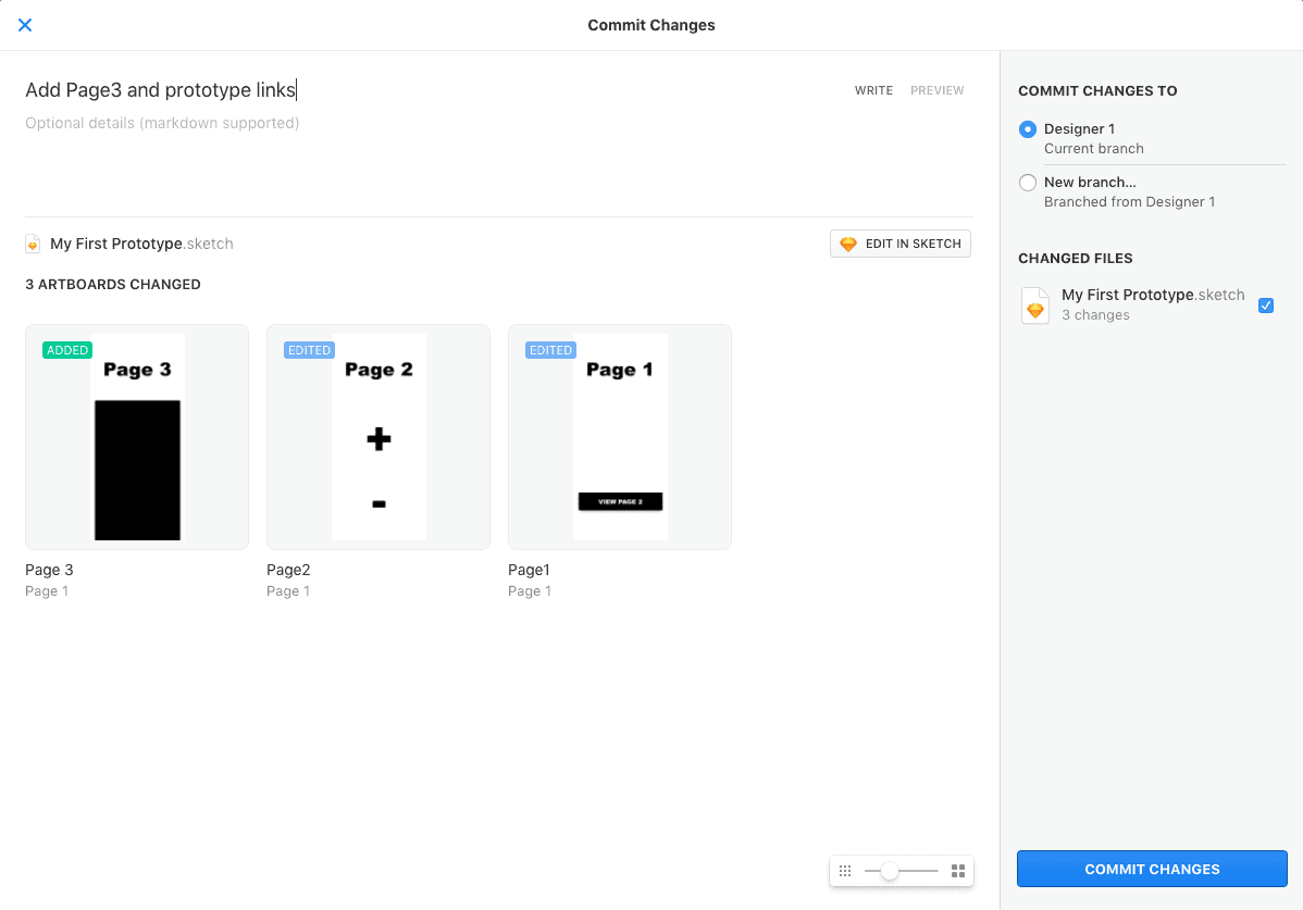 Notice we see that Page1 and Page2 have been edited, while Page3 has been added.