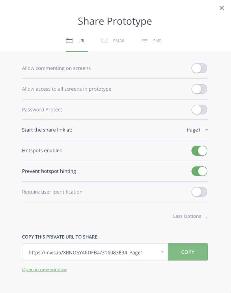 This is what the settings for sharing with customers looks like.