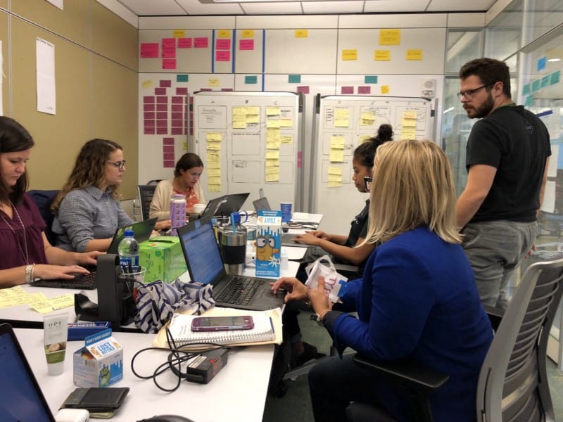 A group working through the Design Sprint process
