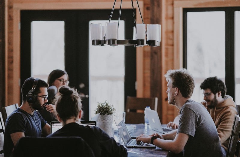 Group work being done at a table
