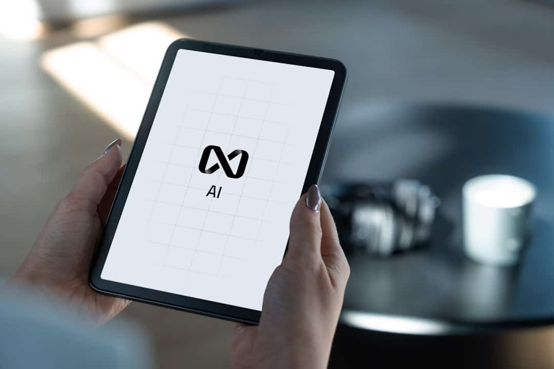 Hands holding a tablet displaying ai logo - ai transformation consultant