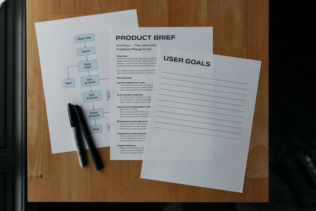 Documents and a pen lay on a wooden surface. - change management plan template