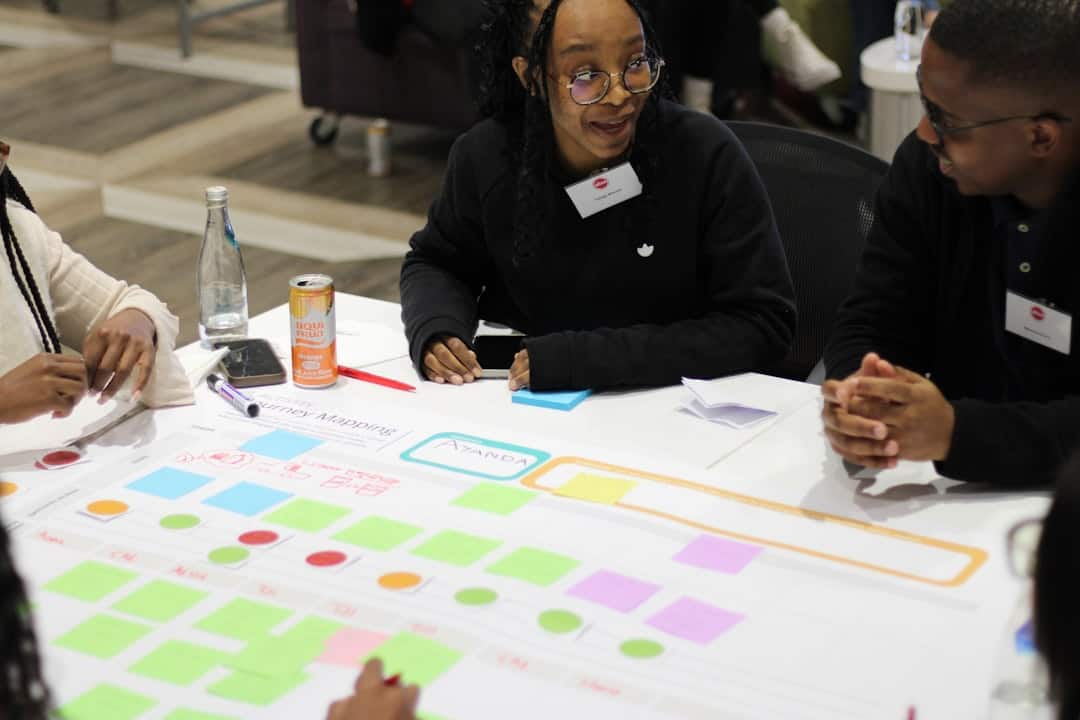 A group of people sitting around a table - ai adoption framework